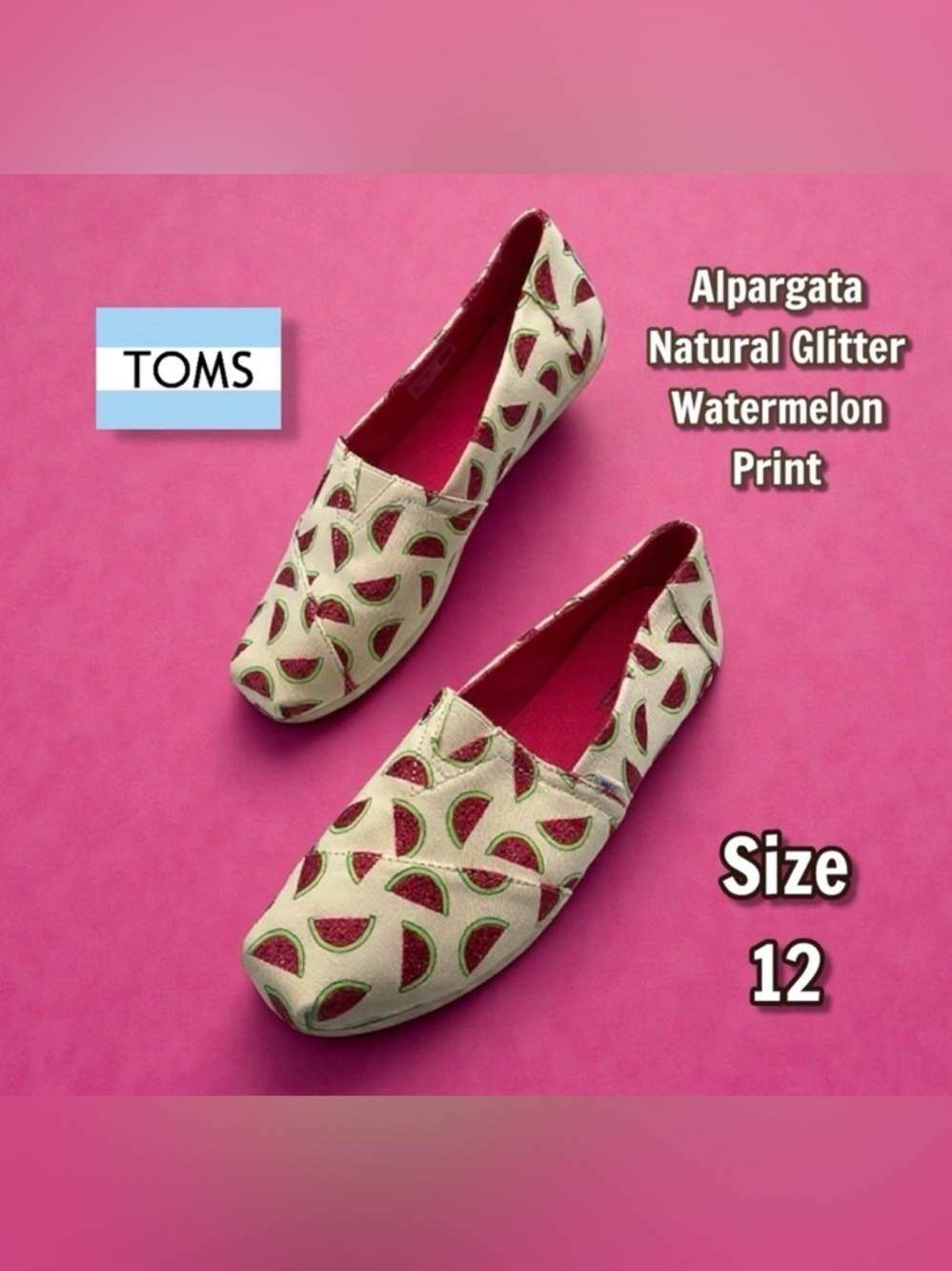 TOMS Watermelon Print Alpargata Natural Glitter Shoes Women's Size 12